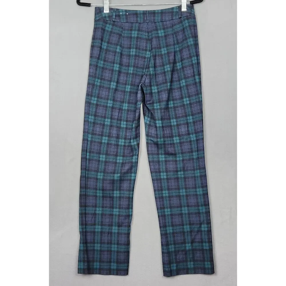 J MCLAUGHLIN Pants Womens Size 0 Green Plaid Straight Leg Measure 28X28